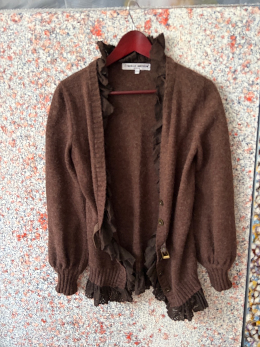 Daniel Rainn Chocolate Brown Ruffle-Trim Cardigan